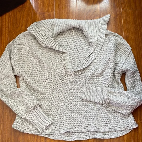 Free People Gray Knit Collared Sweater - Picture 1 of 5